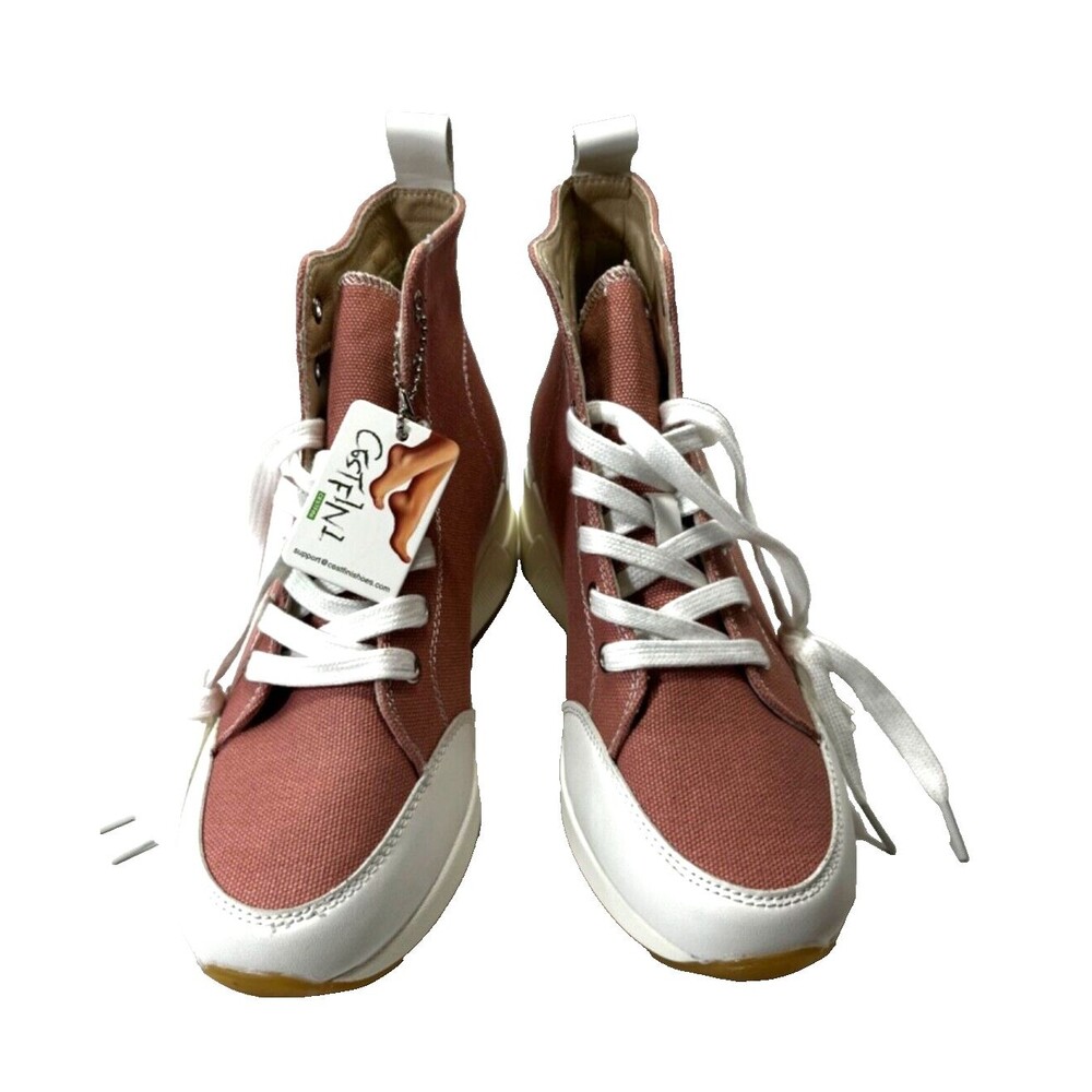 Cestfini High Top Platform Sneakers for Women Breathable Size 8 Pink White